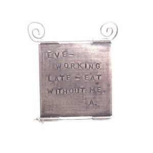 Artisan Sterling Silver Hand Stamp Note Pin Adam Eve Working Late 2015 Signed